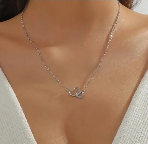 Women's Dual Heart Pendant with Chain Micro Plating