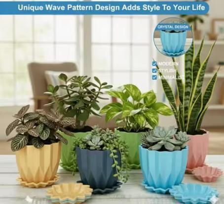 Cammy Plastic Star Flowerpots with Tray Multicolor Set of 5 Piece